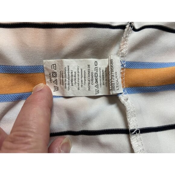 Chaps 78 Stay-Dry Golf Polo LT White with Blue/Gold Stripe Preppy Country Club - Picture 7 of 8